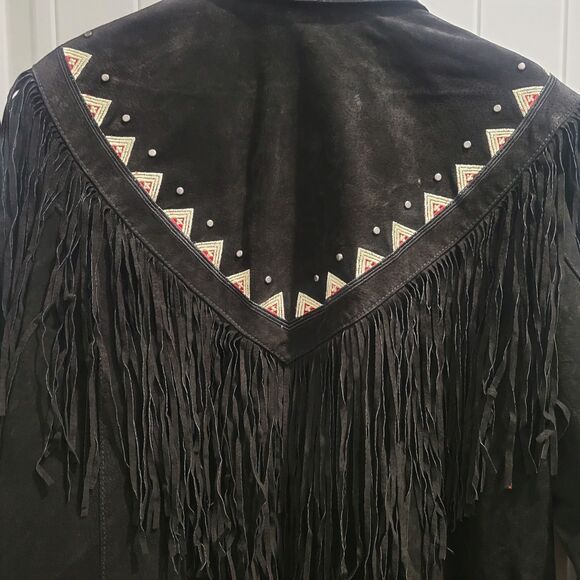 Black Western Suede Leather Fringe Jacket Embroidered Roamans Womens  Sz 18W - Picture 12 of 14